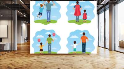 fathers day card with daddies and kids characters Wall mural