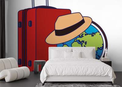 globe with hat and travel luggage icon Wall mural