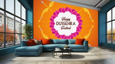 happy dussehra festival poster with arrows crossed in orange background Wall mural