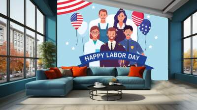 Happy labor day card, USA holiday Wall mural