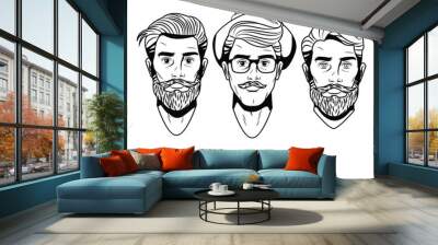 Hispters mens faces hand drawing black and white vector illustration graphic design Wall mural