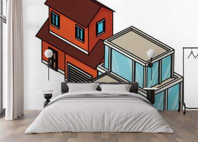 Houses real estate isometric Wall mural