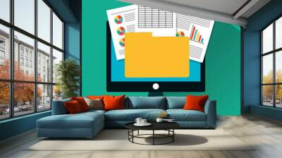 Invoice document and computer icon. Business finanace payment and tax theme. Colorful design. Vector illustration Wall mural