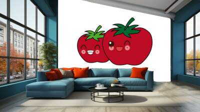 kawaii two ripe tomatoes juicy vegetable cartoon Wall mural