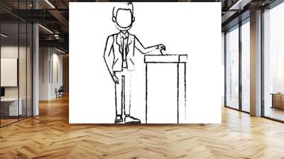 man in a suit putting paper in the ballot box voting concept vector illustration Wall mural