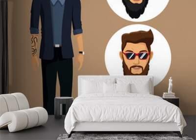 man jacket tattoo bearded glasses-faces men vector illustration eps 10 Wall mural