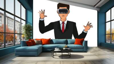 man with virtual reality headset over white background. colorful design. vector illustration Wall mural