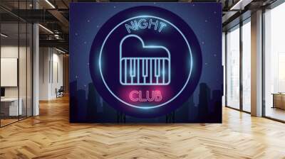 night club word calligraphy with piano neon lights Wall mural