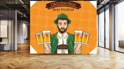 oktoberfest man cartoon with traditional cloth and beer glasses vector design Wall mural