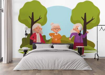 old women group in the camp active seniors characters Wall mural