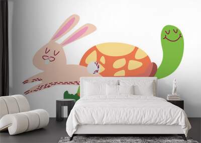 Rabbit and turtle cartoon Wall mural