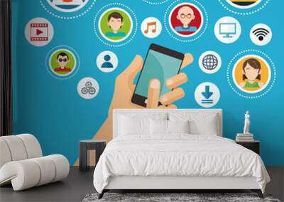 Social media design. Networking icon. Technology concept Wall mural