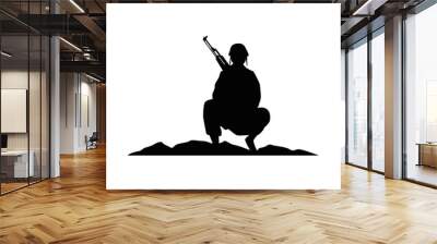 soldier military with rifle silhouette in camp Wall mural