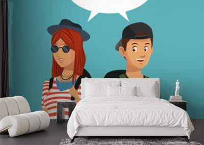 teens boy and girl talking bubble speech vector illustration eps 10 Wall mural