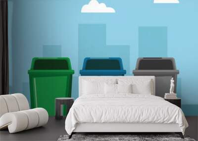 three garbage can icon cartoon Wall mural