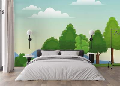 tree forest natural sky meadow mountain vector illustration eps 10 Wall mural