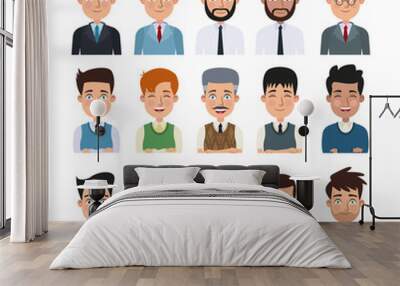 white background of colorful half body set of multiple men characters for business Wall mural