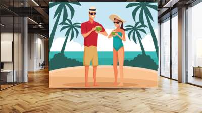 Young couple at beach Wall mural