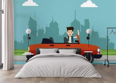 young man with convertible car sport urban background vector illustration eps 10 Wall mural