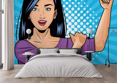 young strong woman character pop art style Wall mural