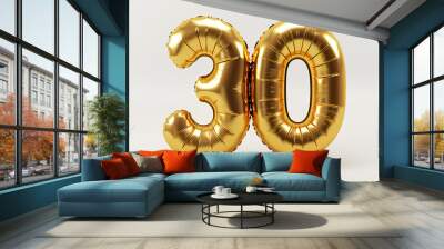 Gold Number thirty balloon Isolated on white background Wall mural