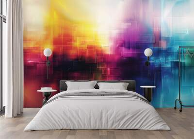 brightly colored abstract background with a blurry image of a city Wall mural