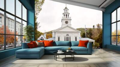 First Congregational church on a cold Fall day in the historic New England town of Woodstock, Vermont Wall mural