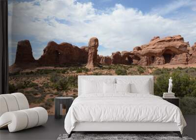 Scenic view of the red rock sandstone formations at Arches National Park in Utah Wall mural