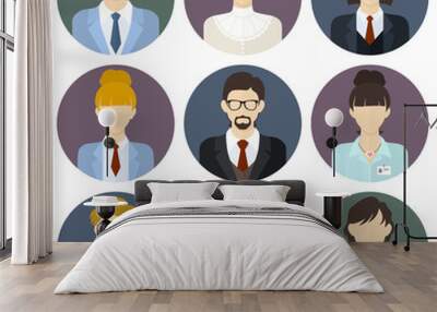 Circle business team icons set in flat style Wall mural