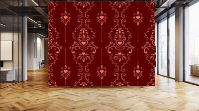 Red romantic seamless pattern in vintage style. Wall mural