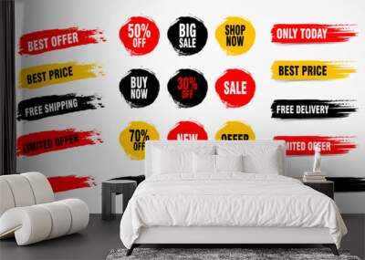 collection of brush stroke sale, stickers and tags banners, sales label collection suitable for desi Wall mural