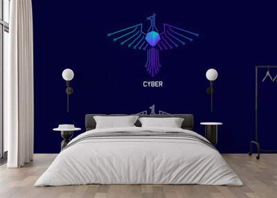 digital logo cyber world of flying eagle, perfect for your business Wall mural