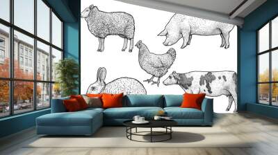 Domestic animals illustration, vector Wall mural