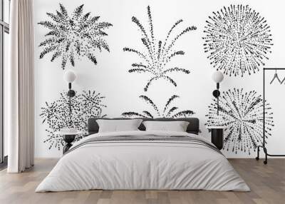 firework illustration, drawing, engraving, ink, line art, vector Wall mural