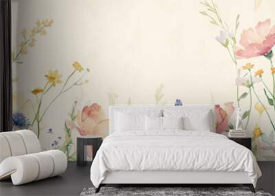 watercolor wildflowers, pastel colors, light cream colored background, empty space for text Wall mural