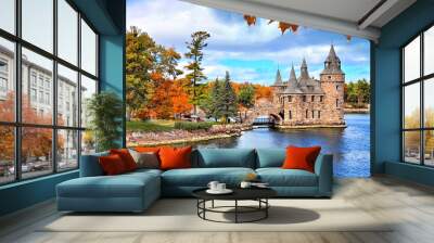 Castle on Heart Island during fall with autumn colors, Thousand Islands, New York state, USA Wall mural