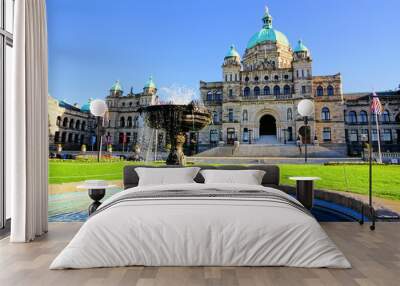 Historic British Columbia provincial parliament building with fountain, Victoria, BC, Canada Wall mural