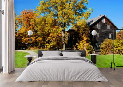 Ontario autumn countryside scene with old country wooden mill. Balls Falls Conservation Area, Niagara region, Canada. Wall mural