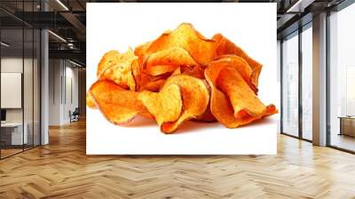 Pile of healthy sweet potato chips isolated on a white background Wall mural