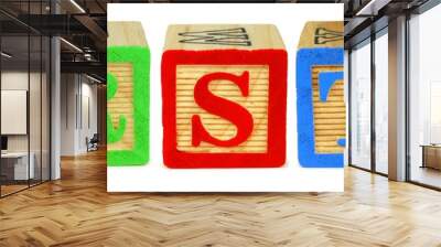 Q R S T U wooden toy letter blocks isolated on white Wall mural