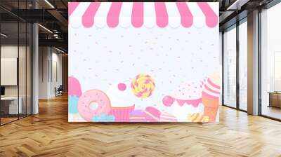 Bakery shop on sugar sprinkles background Wall mural