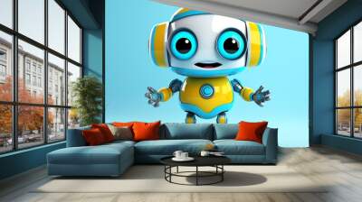 Colorful 3D cartoon character of a friendly robot with bright eyes and a cheerful expression perfect for childrens educational software Wall mural