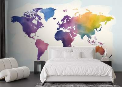 Continents flat design top view world map theme water color Complementary Color Scheme Wall mural