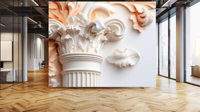 Ornate white architectural column with decorative relief on a light background Wall mural