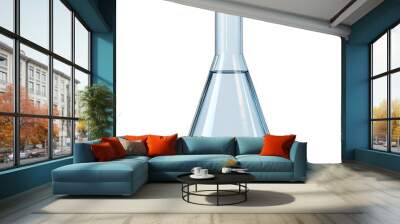 Transparent glass Erlenmeyer flask with a small amount of liquid, perfect for laboratory and scientific experiments. Wall mural