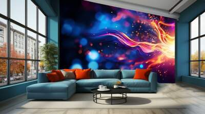 Vibrant abstract energy illustration with dynamic lines, glowing lights, and colorful bursts, perfect for digital backgrounds. Wall mural