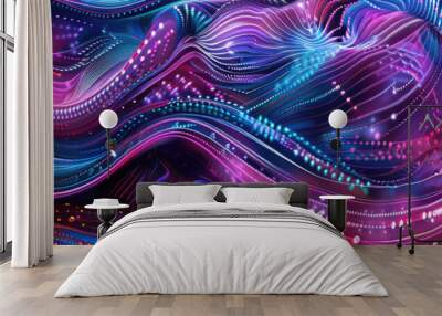 Vibrant abstract background featuring flowing waves of colorful light and patterns, creating dynamic fusion of energy and movement Wall mural