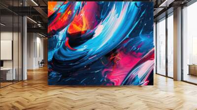 Vibrant abstract background featuring swirling colors of blue, red, and orange, creating dynamic and energetic visual experience. fluid motion evokes sense of creativity and movement Wall mural