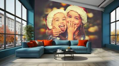 christmas happy funny children twins sisters Wall mural