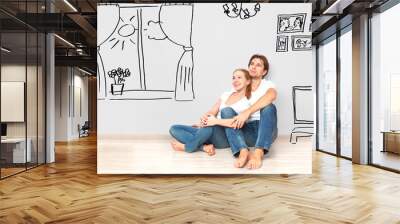 Concept : happy couple in  apartment dream and plan interior Wall mural